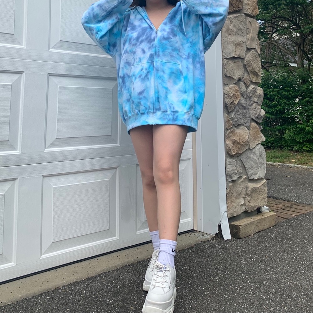 Handmade blue haze tie dye zip up hoodie